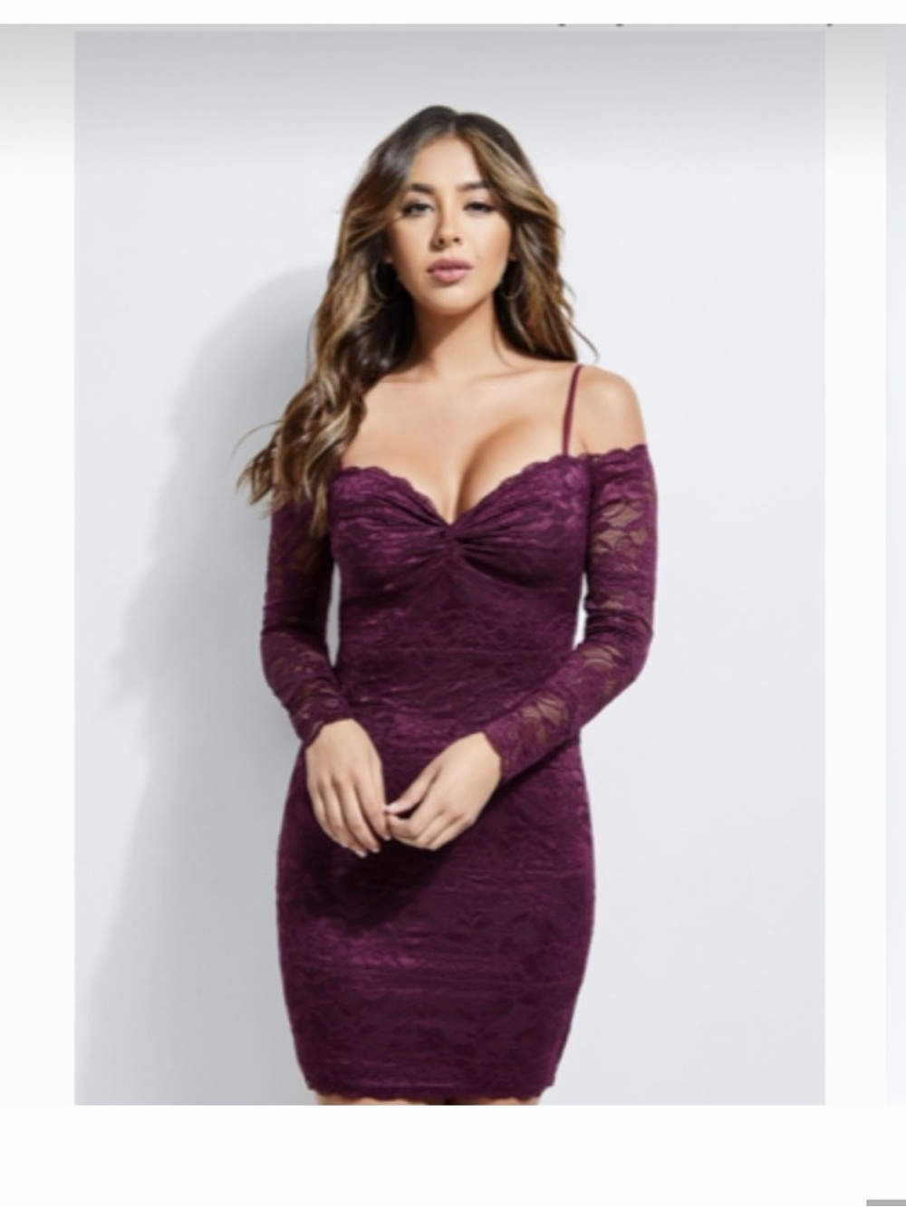 JBL Plum Lace Off-Shoulder Bodycon Mini Dress